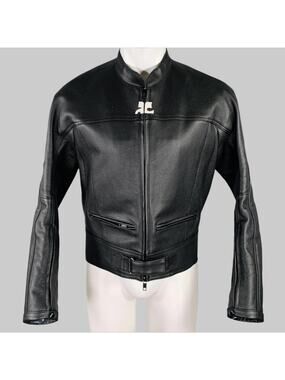 COURREGES Size S Black White Leather Bomber Jacket